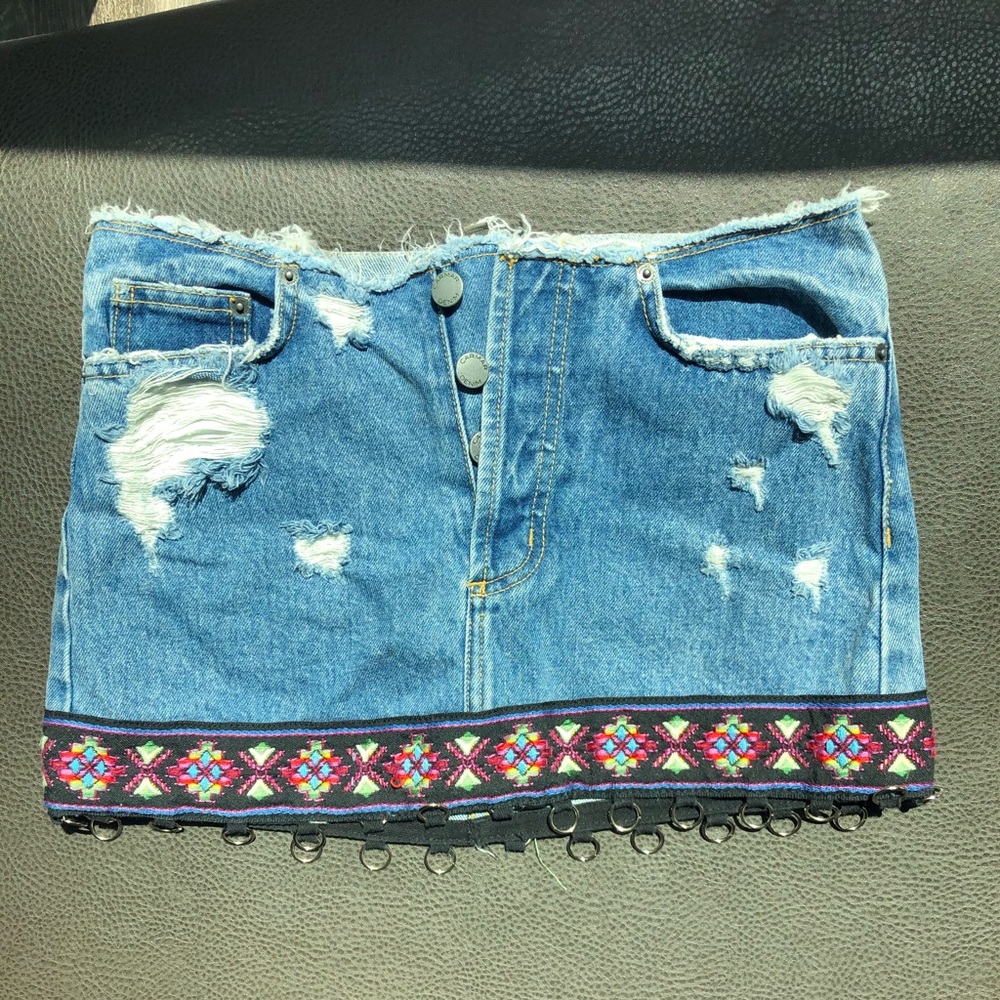 Carmar Denim Mini Skirt with Embroidered Detailing